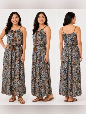 Bohemian Paisley Maxi Dress with Tassel Detail